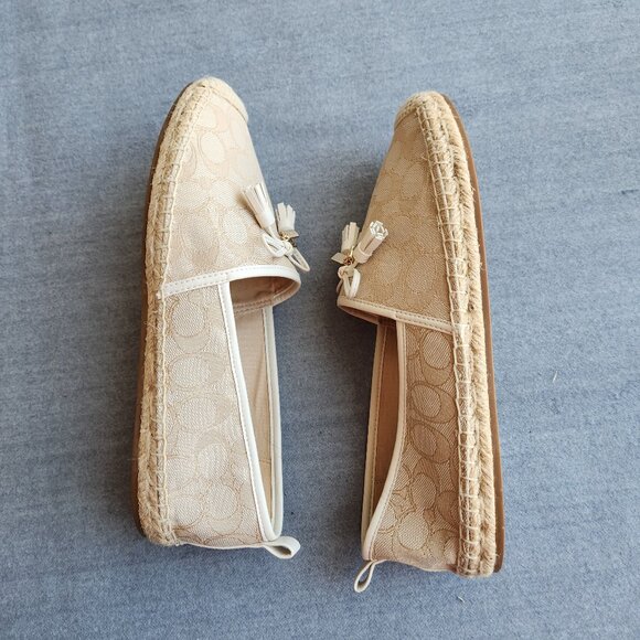 EUC Coach Carson Espadrille Signature Jacquard Slip-On Flat Jute-Foot Bed Beige - Picture 6 of 13